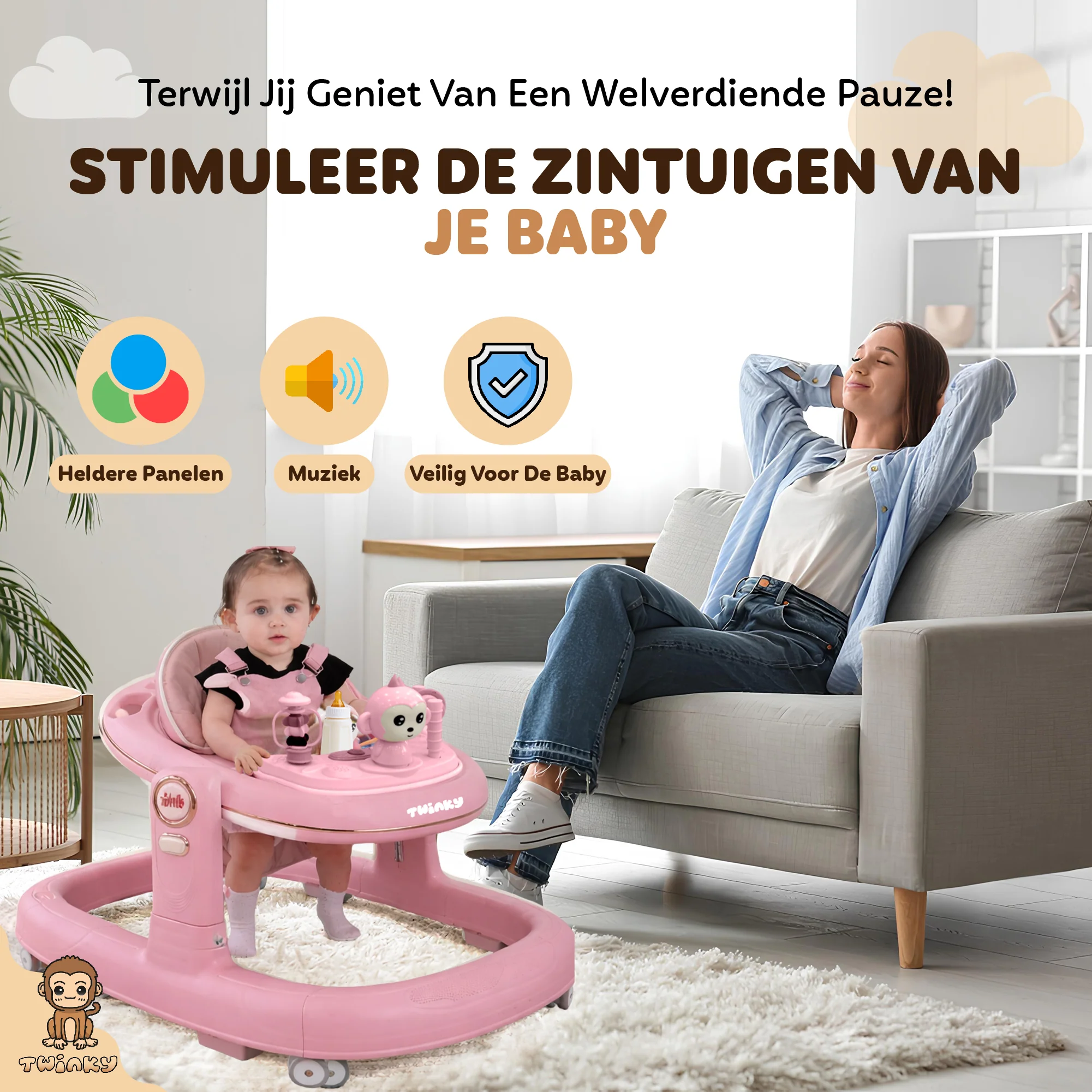 Twinky Babywalker GO - 2-in-1 Loopstoel & Loopwagen - Image 7