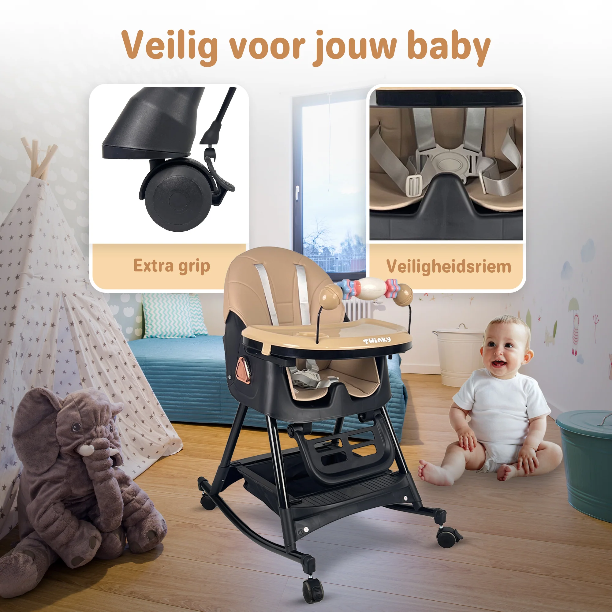 Twinky Kinderstoel SWING + 2x Knijpfles Lepels + Babywalker (BABYBUNDEL) - Image 4